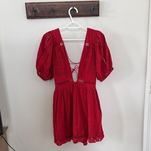 Urban Outfitters Red Lace-Trim V-Neck Women’s Mini Dress